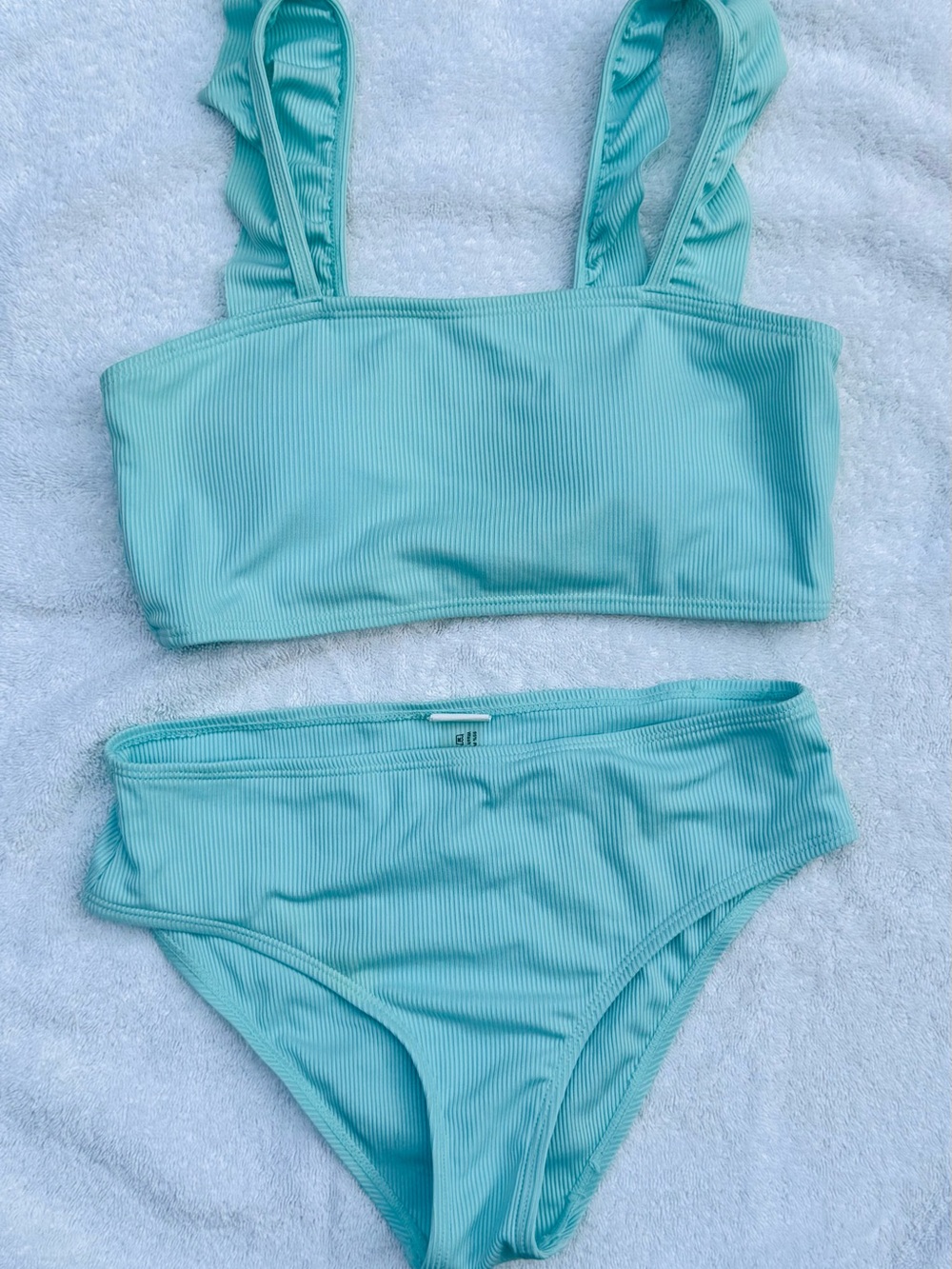 SHEIN Aqua Ribbed Girls Two-Piece Bikini
